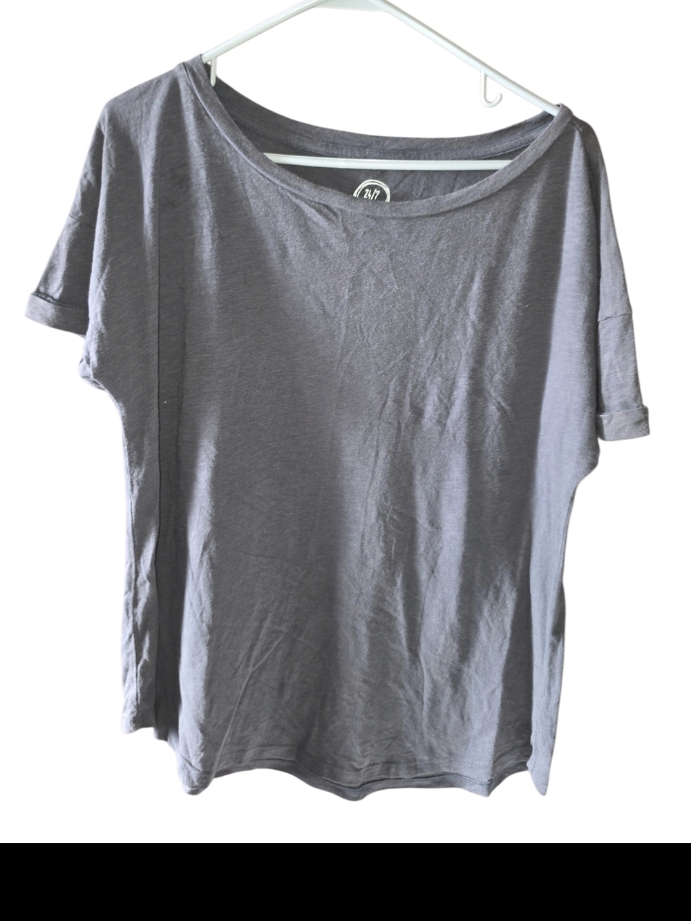 4/8/219. 24/7 Maurices Womens Relaxed Scoop Neck Tee in Charcoal Gray